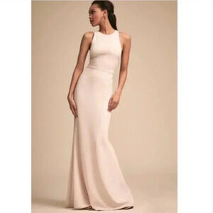 Anthropologie x BHLDN Klara Dress Gown Blush Almond Nude Pink Formal Size 10